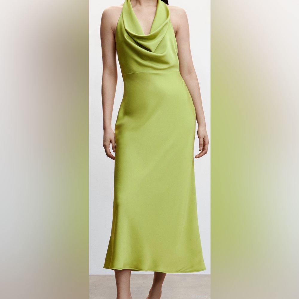 Mango Lime Green Halter Maxi Dress